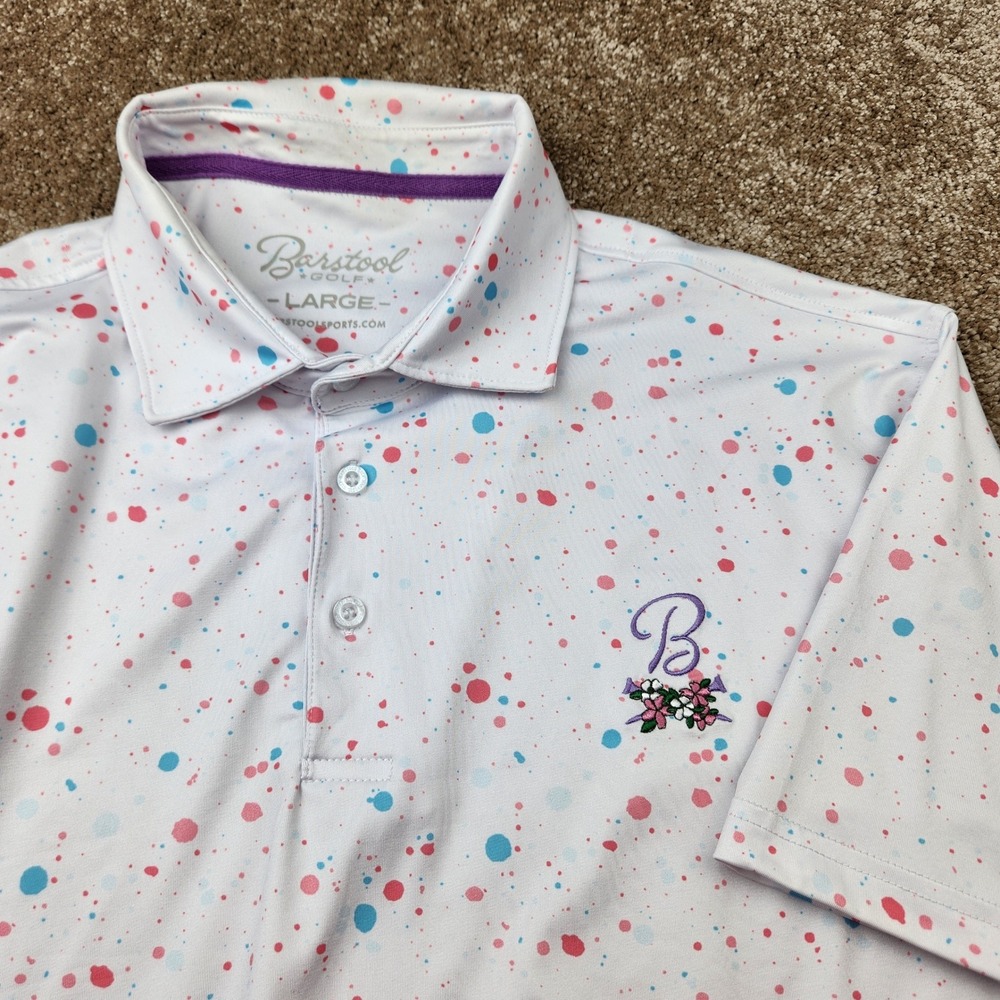 Barstool Golf Mens L Masters Ed Rare Blue Paint Splatter Performance Polo Shirt